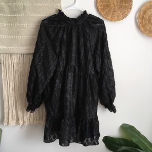 ASOS Black Mini Dress Balloon Sleeve Appliqué